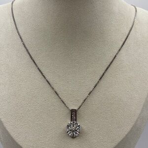Sterling Silver 925 Simulated Diamond Heart Cluster Pendant Necklace 18”L